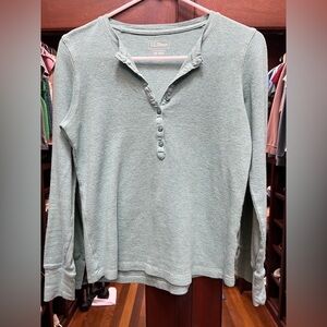 L.L. Bean XS Light Teal Waffle Knit Henley Long Sleeve Shirt